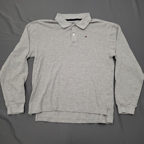 Tommy Hilfiger Shirt Youth Boys L Long Sleeve Polo Collared Knit Pullover Gray