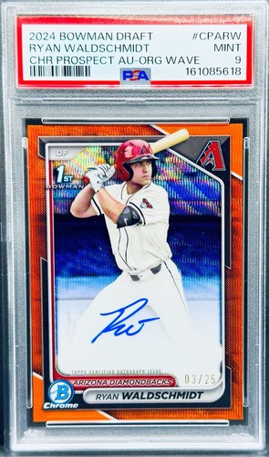 2024 Ryan Waldschmidt Bowman Chrome Orange Wave Refractor /25 Auto RC 1st PSA 10