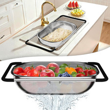 Over the Sink Colander, Adjustable Stainless Steel Strainer with Fine Mesh