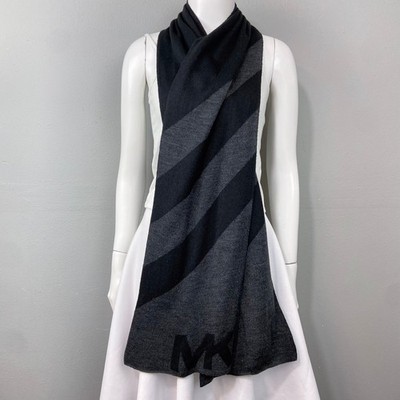 Michael Kors Scarf Charcoal Knit MK Logo Stripe Winter Unisex Urban Minimalist
