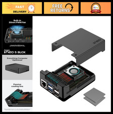 Raspberry Pi 5 Aluminum Case with Built-in Fan Cooling Enclosure - Black