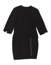 VINTAGE Womens 3/4 Sleeve Peplum Dress UK 12 Medium Black AM07