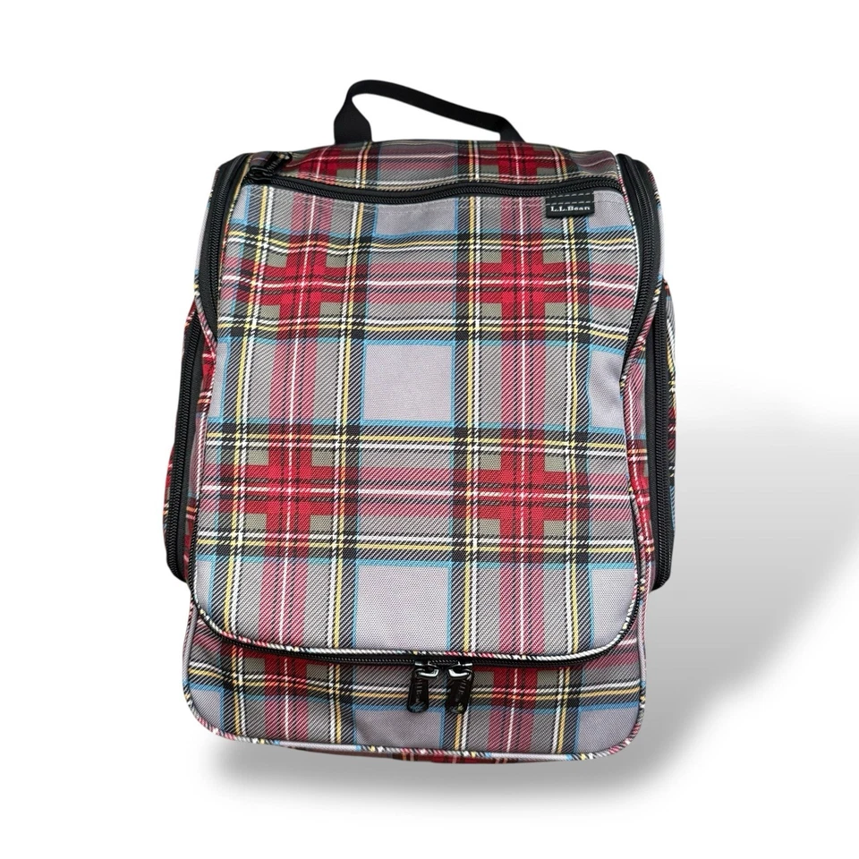 LL Bean Bolsa de Aseo Colgante Organizador Estuche de Viaje Cuadros Rojo Gris Grande Foto 3 de 4