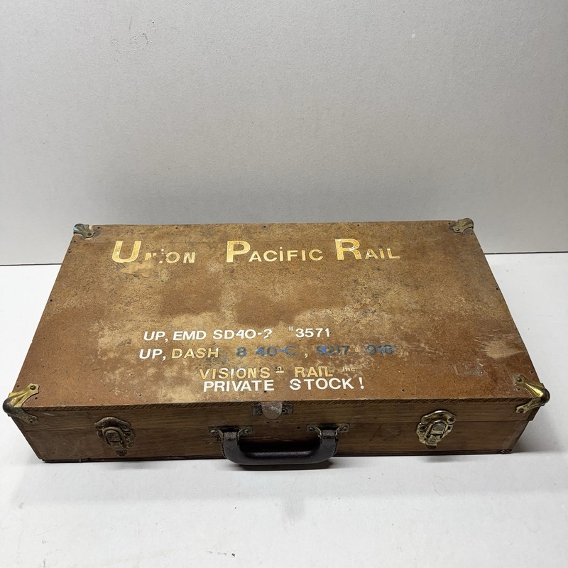 Antique Wood And Brass Briefcase Suitcase Union Pacific Train Storage Box