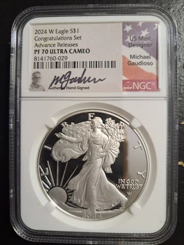 2024 W PROOF SILVER EAGLE CONGRATULATIONS SET ADVANCE RELEASE NGC PF70 GAUDIOSO 