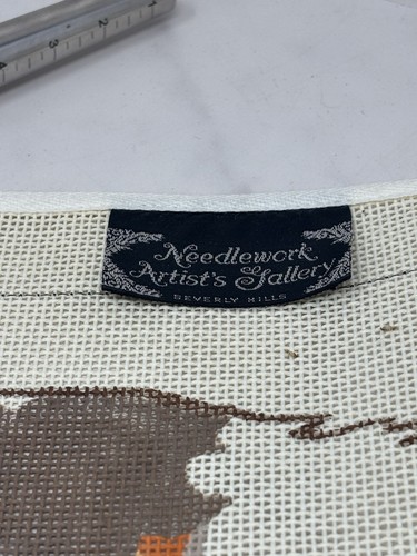 Vintage handbemalte Nadelspitze Leinwand Fuchs Trauben Schafe Äsop bunte Blumen - Bild 2 von 7
