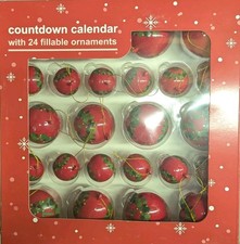 Countdown Calendar 24 Fillable Red Green Ornaments Advent Christmas Holiday NEW
