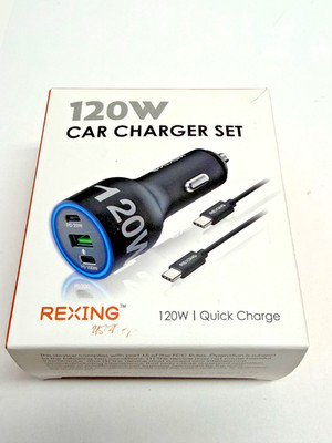 NEW Rexing - 120W Vehicle Quick Charger with 2 USB-C & 1 USB Port Compatible