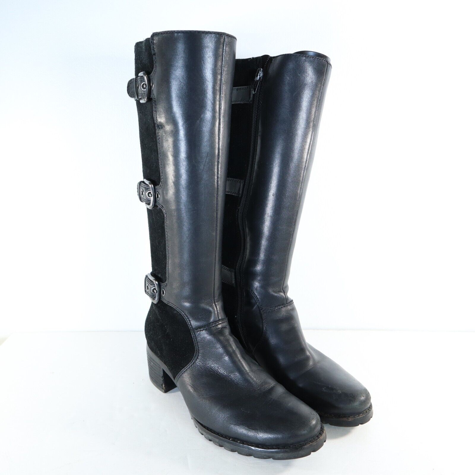 Womens Ecco Knee High Leather Suede Full Zip Boots Size 6.5 EU 37