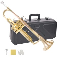Bb Trumpet (Golden) &ndash; Beginner/Student Brass Instrument with Phosphor Copper ...