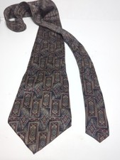 Halston Italian Silk Tie Blue Burgundy Geo Pattern Men's Vintage USA Made EUC