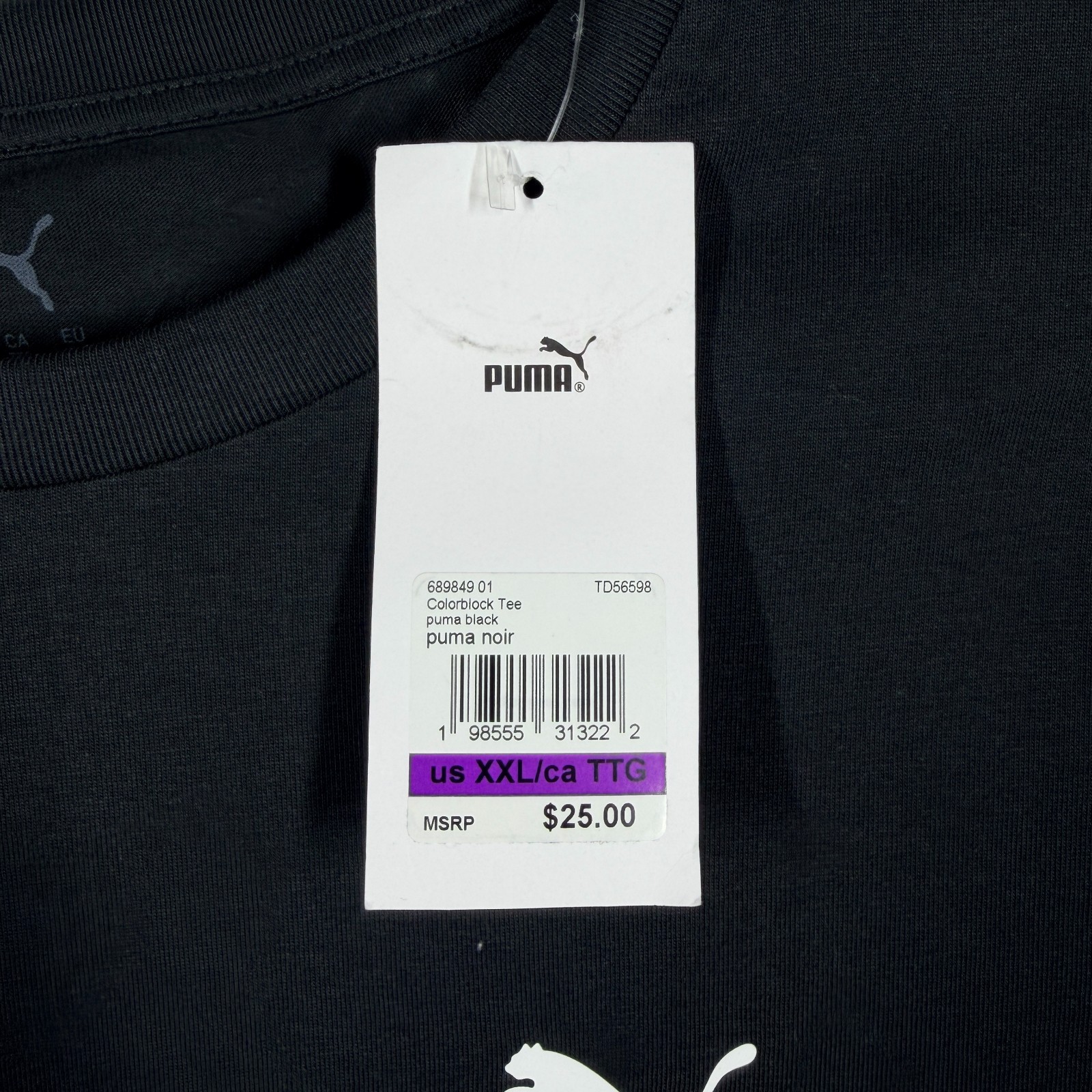 PUMA Mens Size XXL Colorblock Black Short Sleeve T-Shirt Logo Back Cougar New thumbnail 3