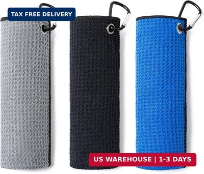 Husfunov 3 Pack Golf Towels(16'' X 16'') with Carabiner Clip,Microfiber Fabric Waf