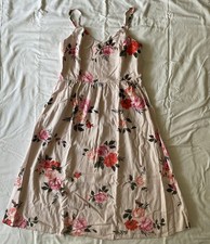 Old Navy Floral Linen Midi Dress-Large Adjustable Straps Summer Beach Vacation