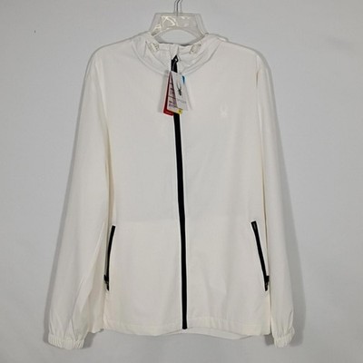 NWT Spyder White Stretch Woven Jacket with Black Zipper Mens Size Small