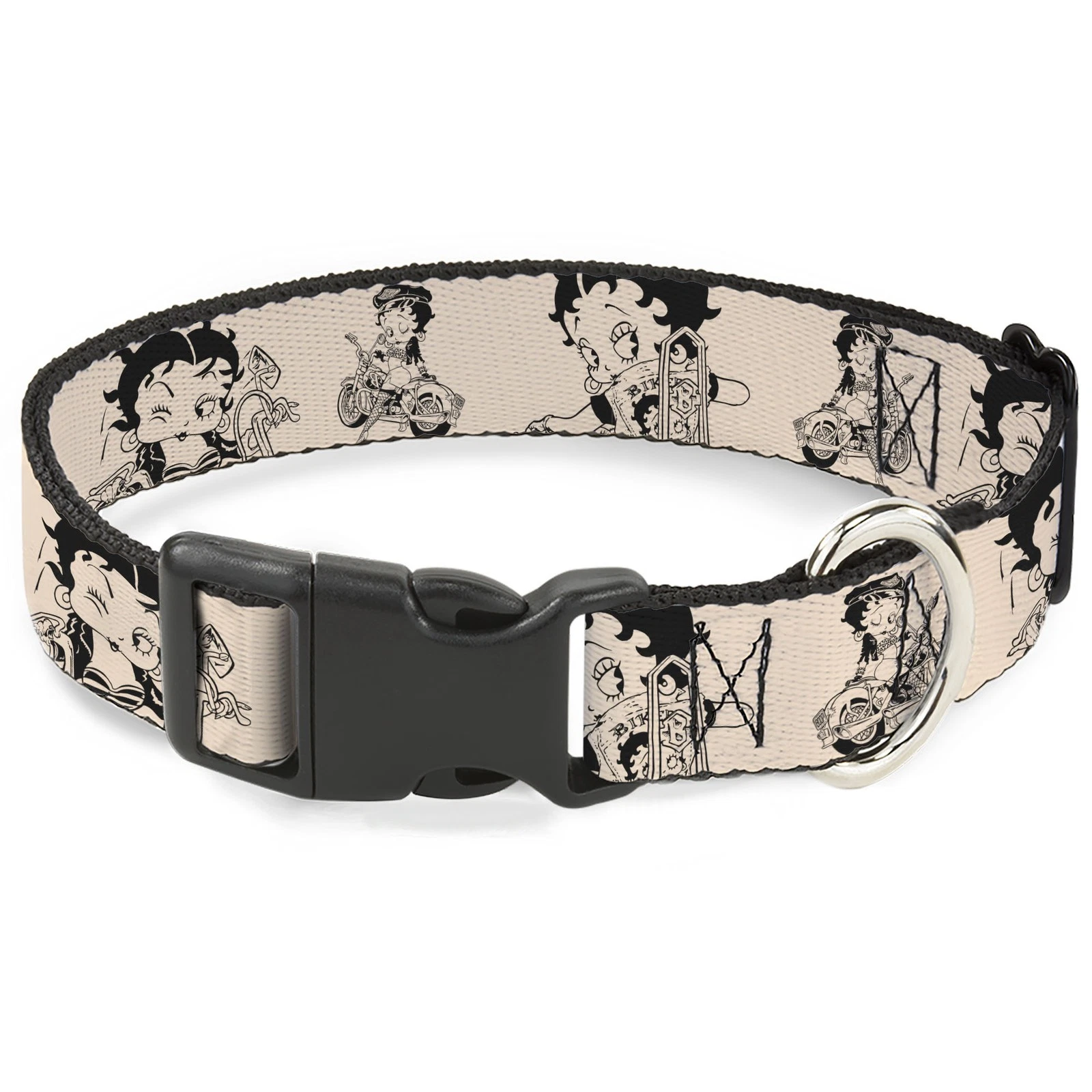 Plastic Clip Collar Betty Boop Biker Betty Poses Beige/Black Large 15-24"