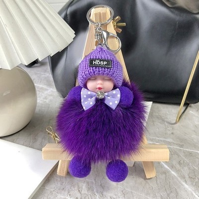 Schlüsselanhänger Schlafendes Baby süß weich flauschig Plüschpuppe Schlüsselring Damen Mädchen