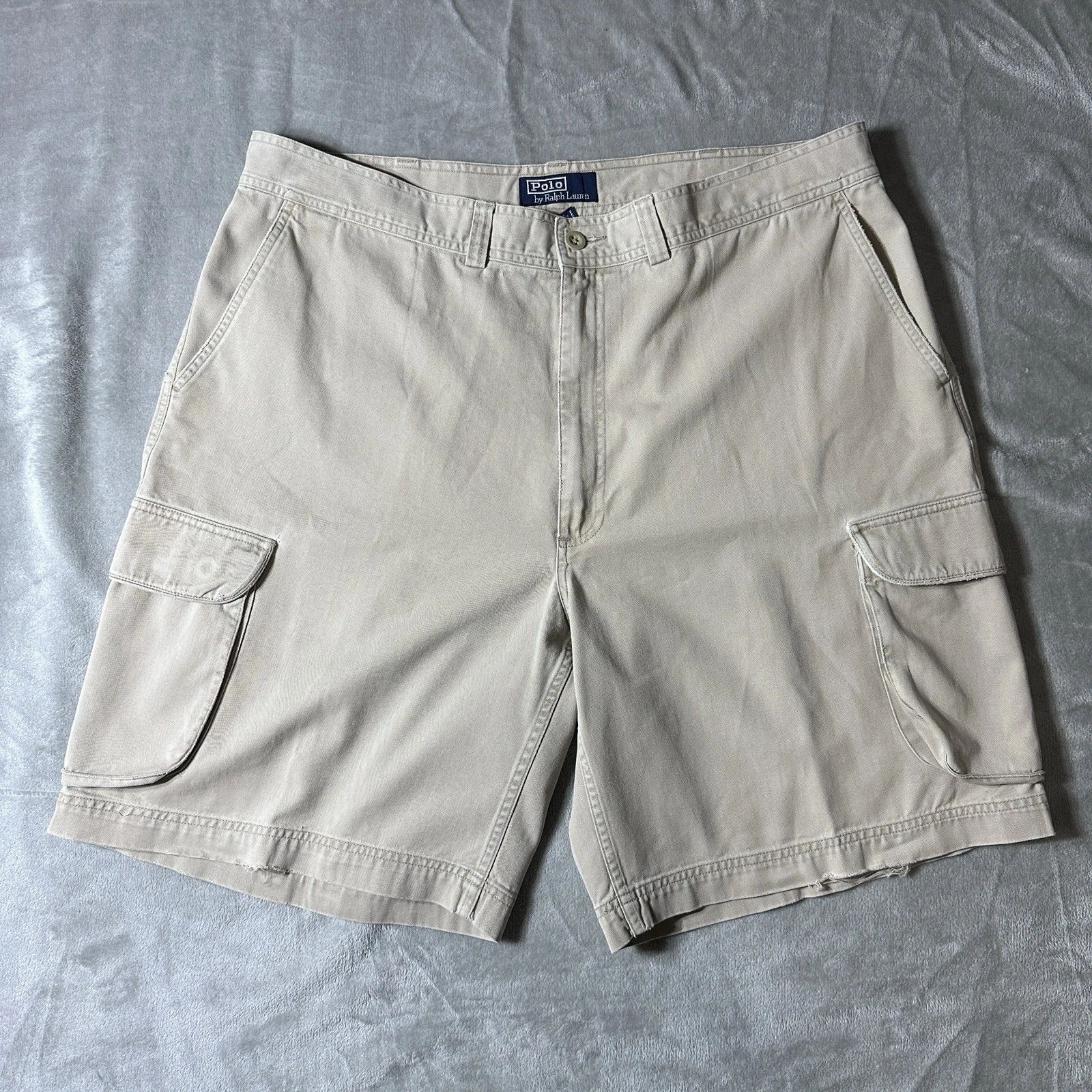 Ralph Lauren Polo Men Cargo Shorts Waist 38 Color Tan Khaki Flat Front 6-Pocket
