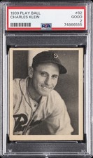 1939 PLAY BALL #82 CHARLES KLEIN PSA 2