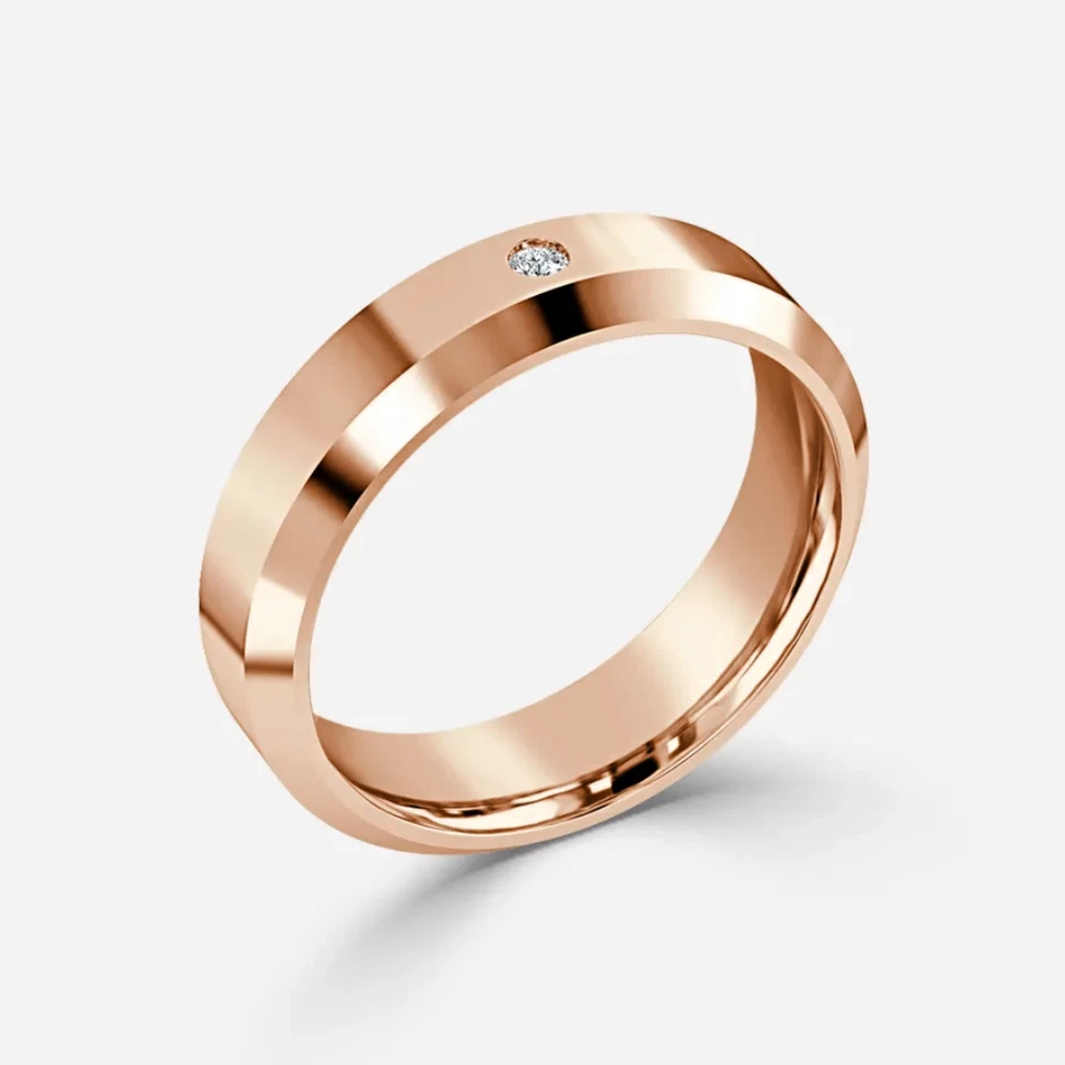 Banda de diamantes de oro rosa de 18 quilates para hombre creada en laboratorio banda redonda de 0,25 quilates 5 mm Foto 4 de 4