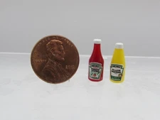 Dollhouse Miniature Replica Bottles of Heinz Ketchup & Mustard Set HR54187S