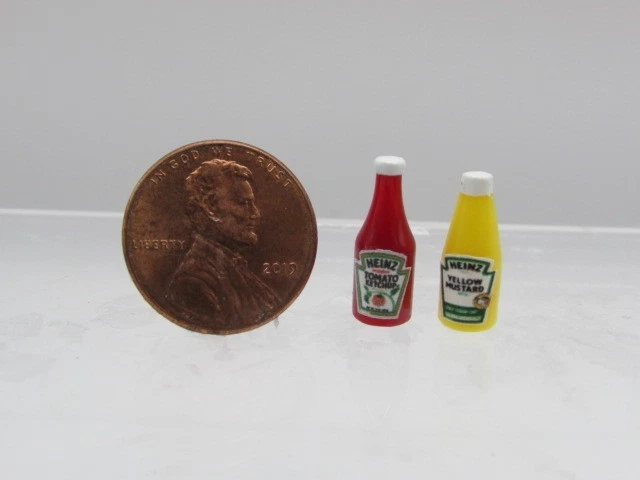 HUDSON RIVER Dollhouse Miniature Replica Bottles of Heinz Ketchup & Mustard Set HR54187S