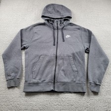 Nike Hoodie Mens Small Gray Full Zip Fleece Sweatshirt Swoosh Logo Athletic