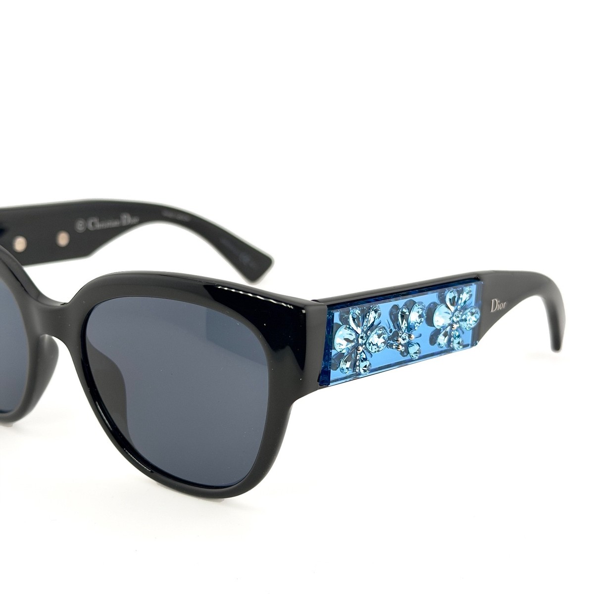 CHRISTIAN DIOR MERCURIAL Black Blue Crystal Floral Rhinestone Bold