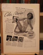 Vintage 1937 Bell  Howell Filmo 8 Movie Camera Print Ad 10"x14" woman on beach