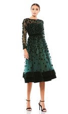 Mac Duggal 67007 Embellished Illusion High Neck Velvet Floral Dress  2 Emerald
