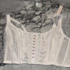 Victorias Secret Dream Angels White Lace Corset Top Bra Size Large NWT