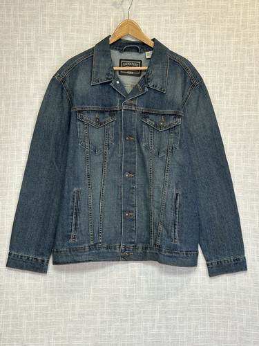 Levi Strauss Signature Gold Blue Jean Denim Jacket Mens XXLarge Biker Distressed