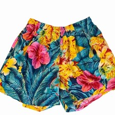 Vintage Jams World Shorts Hawaii Shorts Tropical Floral Beach Drawstring Medium