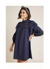 $150 New Anthropologie Maeve fleetwood Ruffle Dress Navy Sz 2 Prairie Fairy D30