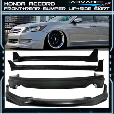 Fits 08-10 Honda Accord Mugen PU Front + Rear Bumper Lip + Side Skirts Extension