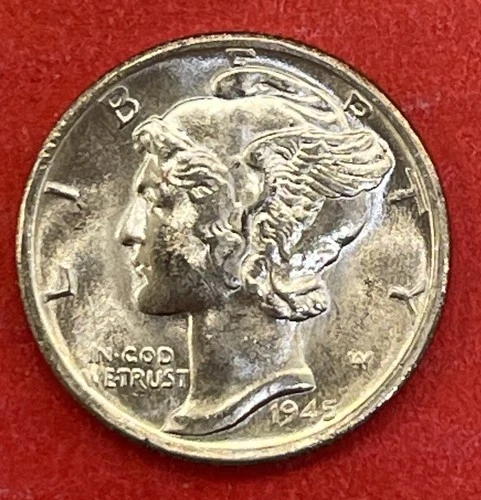 1945 S Mercury Silver Dime, Choice to Gem Uncirculated.