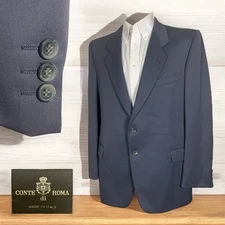 Conte di Roma Made In Italy Blazer Jacket Mens 40R Blue Solid Wool Two Buttons