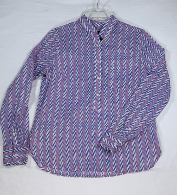 J.Crew Women s S Pink Blue White Chevron Cotton Popover Collared Lightweight Top