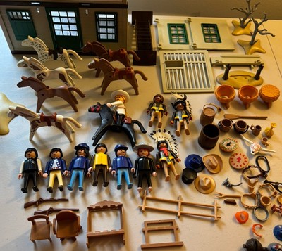 1970s Playmobil HUGE LOT Mixed Sets Horses Soldiers Indians Sheriff Hats OVR 50