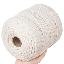 Natural White Macrame Cotton Cord 4 Ply Twisted Yarn 6mm x 109 Yards DIY