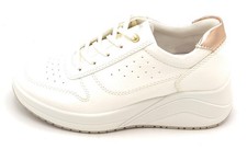Igi e Co 1141755 sneaker pelle bianca laminato rame zeppa 5cm fondo gomma S