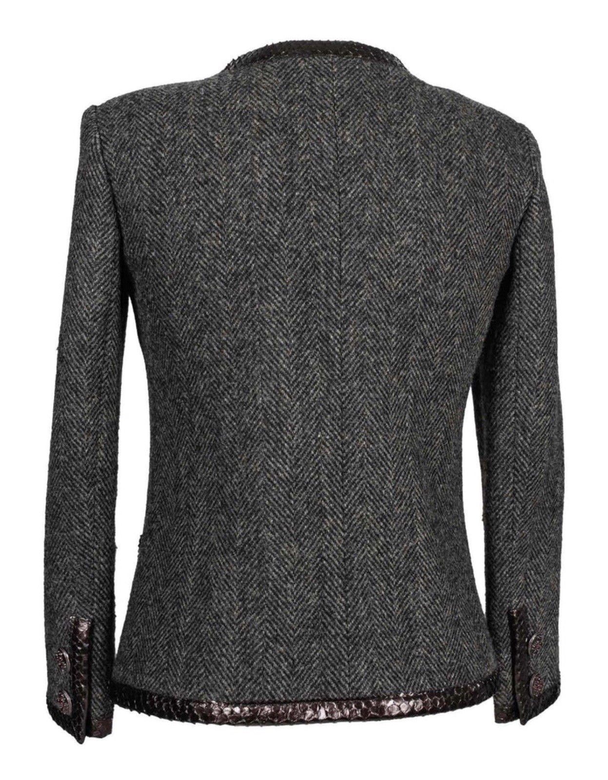 Chanel PYTHON TRIM HERRINGBONE JACKET Brown Green… - image 2