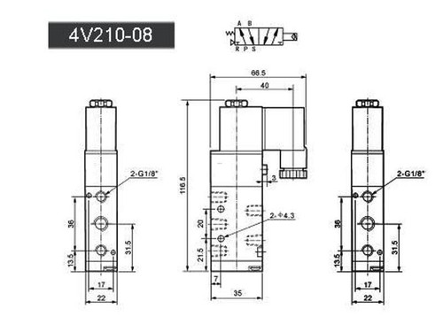 Válvula de aire de control neumático eléctrico solenoide 4V210-08 AC 110V 5 puertos 2 posiciones - Imagen 6 de 6