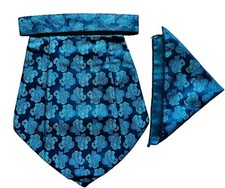 Paisley blue Men Silk Cravat POCKET SQUARE Scarf Ascot Tie PARTY-PRE STITCHED