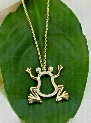 Pendentif grenouille diamant simulé rond 2,00 ct or jaune 14 carats à Noël