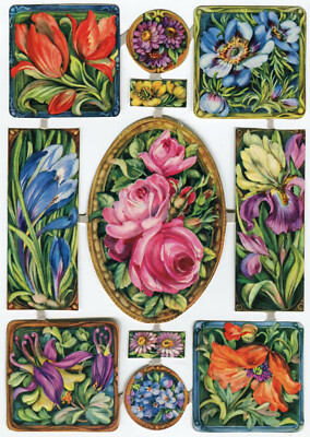 Oblaten scrap die cut chromo alter DDR Bogen Nr. 1286 Blumen Rar