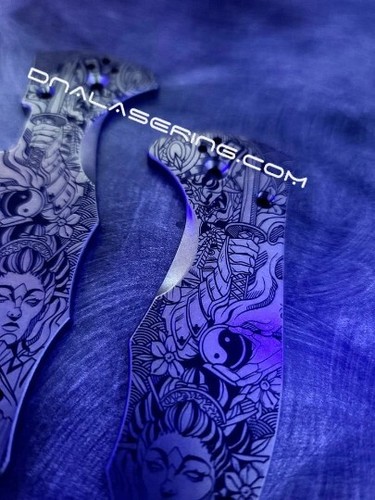 Yin-Yang - Ancient Samurai & Geisha - Spyderco Yojimbo 2 - Deep Laser Engraved - Picture 3 of 3