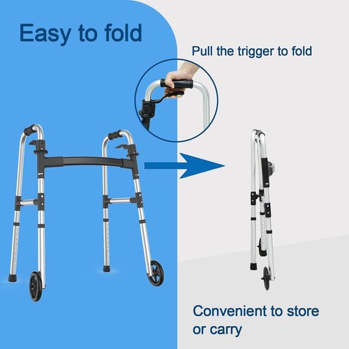 Walkers for Seniors Folding Walker with Ski Glides 5"Front Wheel Medical Walker - Picture 6 of 6
