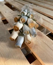 1 Dozen Gold and Silver Tipped Cream Wooden Roses, Everlasting Flower Bouquet