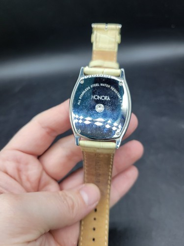 Ladies HONORA Silver Tone White MOP Dial Watch Floating Pearls Leather Abalone - Picture 2 of 5